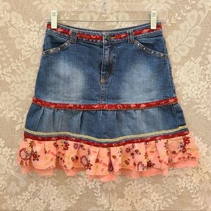 Rare Vintage Y2K Mary-Kate and Ashley Denim Skirt Floral Ruffle Girls  Mary Kate